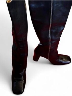 Bally Black Leather Knee-High Block Heel Boots